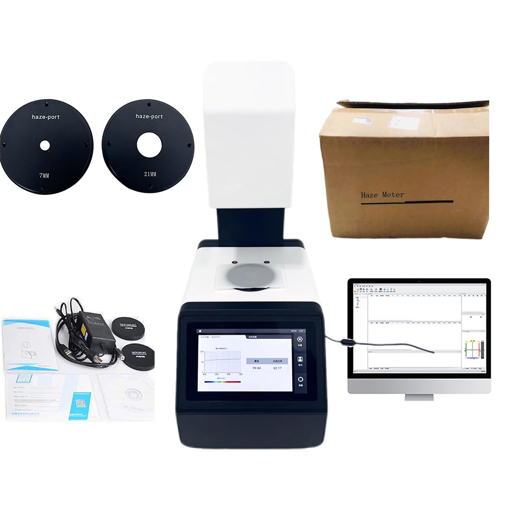 VTSYIQI Color Hazemeter Color Haze Meter Transparency and Haze Meter Film Plastic Glass Hazemeter with Φ21mm Φ7mm Apertures Repeatability ≤0.03 Resolution 0.01% USB Interface 7-inch Touch Screen