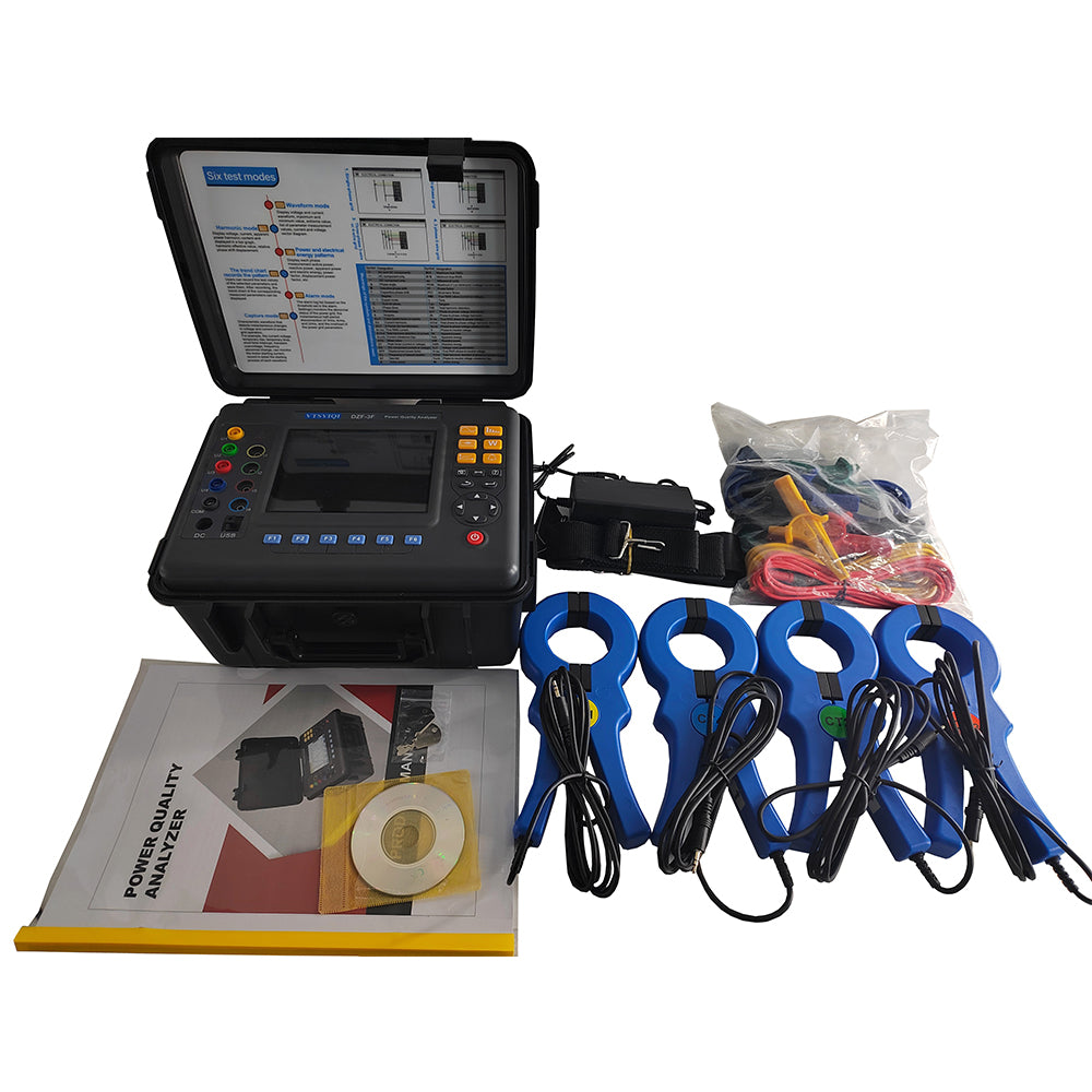 VTSYIQI Three Phase Power Quality Analyzer Energy Quality Analyzer with Circle Current Clamp 50mm×50mm Real-Time Waveform Display 100s Starting Current Mode 3 Phases Unbalance Mode Current 1.0A To 1000A