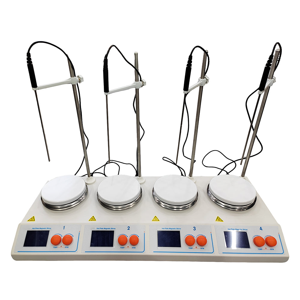 VTSYIQI Hotplate Multi Position Magnetic Stirrer Four Position Hotplate Stirrer with 4 Position Independent Operation Single Position Capacity 10L Speed Range 50~2000rpm PT100 Temperature Sensor Temperature Control RT+5~160℃