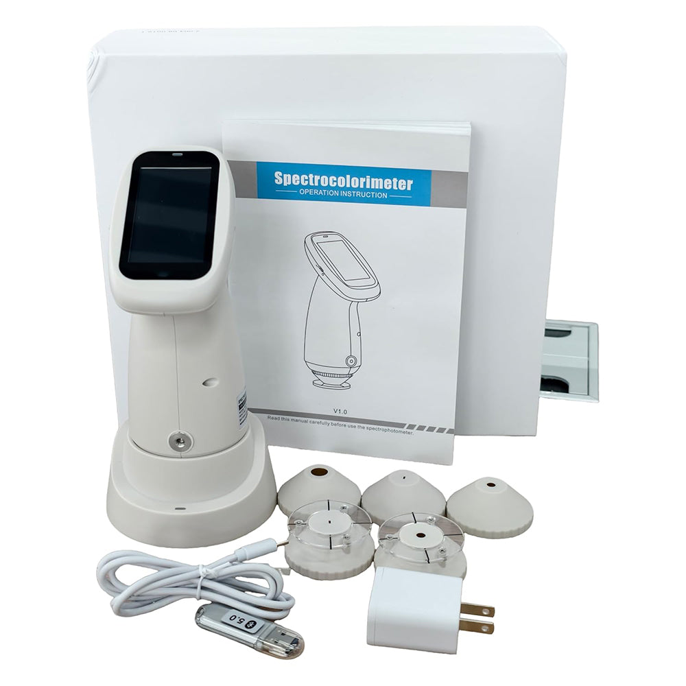 VTSYIQI Portable Spectrocolorimeter Lab Spectrophotometer with Light Source Combined Full Spectrum LED Light Source, UV Light Source Six Measuring Apertures CMOS Dual Beam Splitting Sensor Observer Angle 2°/10°