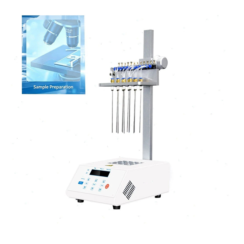 VTSYIQI Dry Bath Nitrogen Evaporator with 12 Position Sample Holders with Temperature Range RT+5~150℃ Max. Nitrogen Pressure 0.04Mpa Sample Handling Capacity 12 Holes*16.5mm Nitrogen Flow 0~10L/min