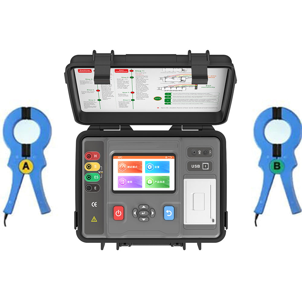 VTSYIQI Digital Double Clamp Earth Resistance Tester Grounding Soil Resistivity Tester with Selection Method for Grounding Resistance 0.00Ω～3.000kΩ Two,Three and Four Wire Method Grounding Resistance 0.00Ω～200.0kΩ