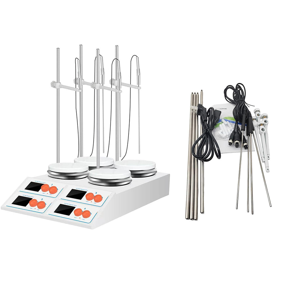 VTSYIQI Multi-positions Hot Plate Stirrer 4 Position Hotplate Stirrer with PT100 Temperature Sensor Maximum Stirring Capacity Per Station 4*10L Configuration Single Row 2x2 RPM Range 50–2000rpm LCD Display