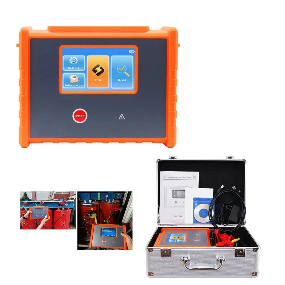 VTSYIQI 10A Transformer DC Resistance Tester  Handheld DC Resistance Tester with Resistance Range 10.0uΩ-50.00KΩ Precision ±0.2% FS±10dgt Resolution 0.1 uΩ Four Line Method Test  500 Groups Data Storage Maximum Short-Circuit Current 10A