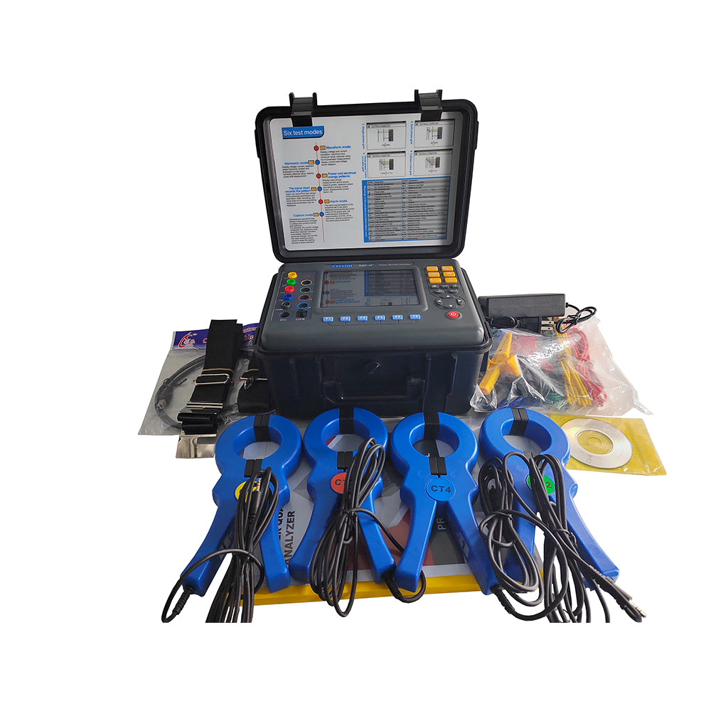 VTSYIQI 3 Phase Energy Quality Analyzer Digital Power Quality Analyzer with Current Clamp 1.0A~1000A Circle Current Clamp 50mm×50mm 150 Groups Data Storage IEC61010-031 Frequency 40Hz-70Hz Electric Parameter Test Function