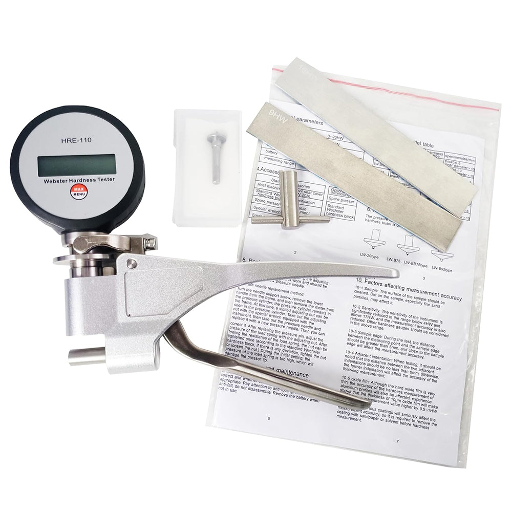 VTSYIQI Digital Webster Hardness Tester Webster Durometer for Aluminum Alloy Profiles Aluminum Etc with Hardness Range 25-110HRE Range 0~20HW Thick 0.6-6mm Inner Diameter＞10mm