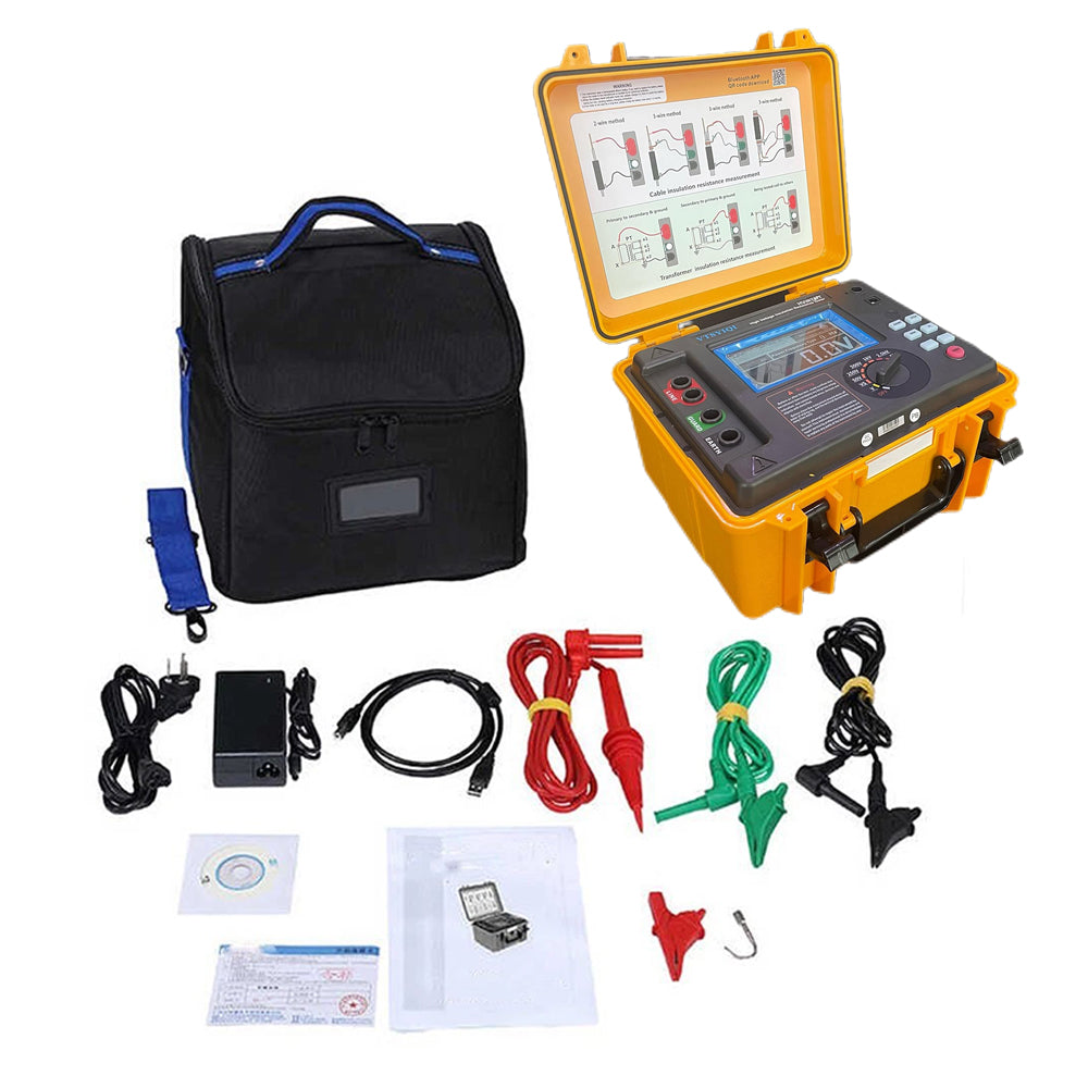 VTSYIQI Digital 15kV Insulation Resistance Tester High Voltage Insulation Tester Kit with Output Voltage 50V-15KV Insulation Resistance Range 0.005MΩ-30.0TΩ Short Circuit Current 7mA MAXIEC61010-1 Standard