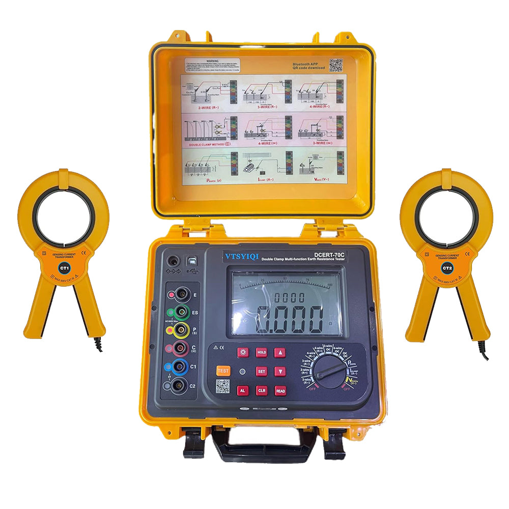 VTSYIQI Multifunction Double Clamp Earth Resistance Tester with Earth/DC Resistance 0.00Ω~300kΩ Soil Resistivity 0.00Ωm~9000kΩm for Measuring Earth Resistance,DC Resistance,Soil Resistivity,Earth Voltage,Earth Current,Etc