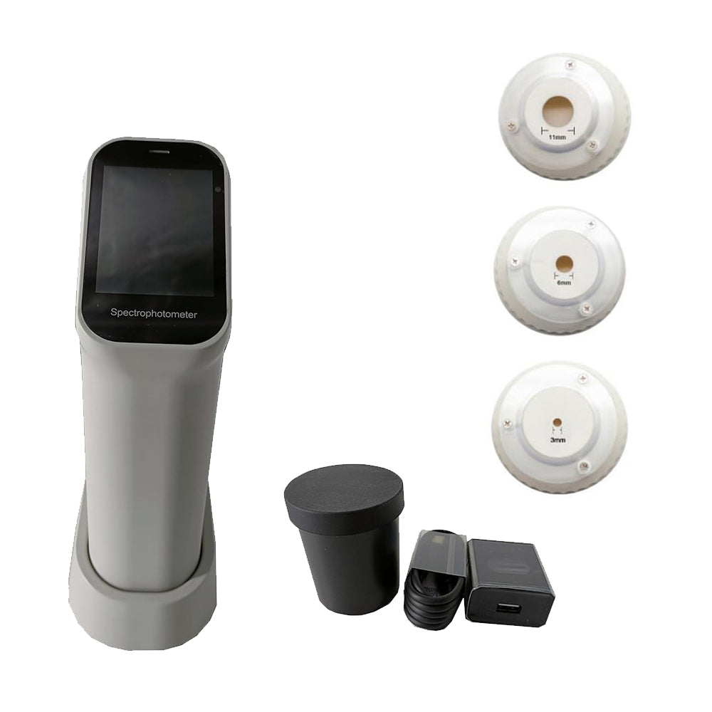 VTSYIQI Digital Colorimeter Color Meter Color Difference Meter with Measuring Aperture 3mm 6mm 11mm Wavelength Range 400-700nm Camera Function LED+UV Light Source Software Support Andriod iOS Windows Wechat App