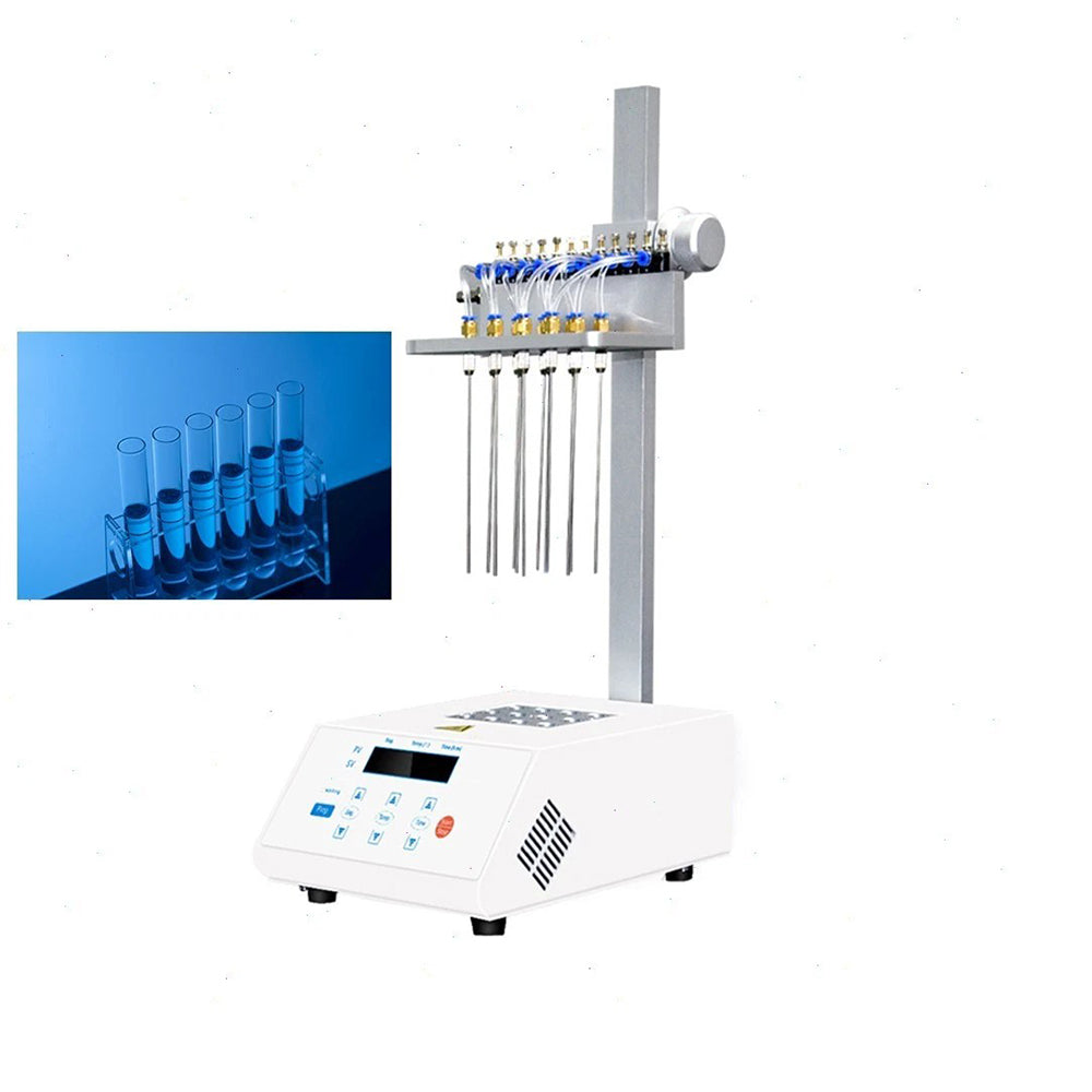 VTSYIQI Dry Nitrogen Blowdown Concentrator Lab Nitrogen Concentrator with Gas Needle Head Outer Diameter φ7mm Sample Handling Capacity 12 Holes*16.5mm Nitrogen Flow 0~10L/min Max. Nitrogen Pressure 0.04Mpa