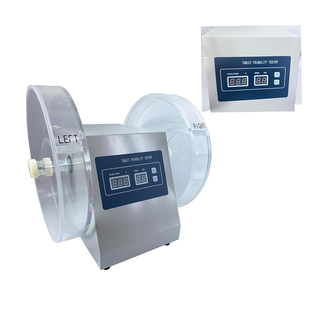 VTSYIQI Double Drum Tablet Friability Tester Friability Test Equipment with Single-Channel Dual-Tube Automatically Preset Speed and Lap Parameters Inner Diameter of Turntable Cylinder Φ286mm for Checking The Friability Strengths of Uncoated Tablets