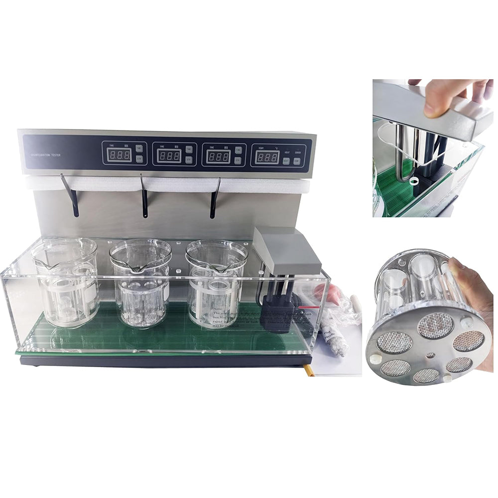 VTSYIQI Disintegration Test Apparatus Disintegration Time Limit Meter with Eighteen Tubes Three Basket Assembly  Basket Round-trip Frequency  (30～32) times/min Basket Round Trip  (55±1)mm Timing Range 1 to 900 minutes