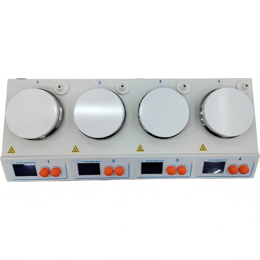 VTSYIQI Four position Hotplate Stirrer Multiposition Hotplates Stirrers with Independent Operation Control Mode PT100 Temperature Sensor Temperature Accuracy ±1℃ Temperature Control RT+5~160℃ Speed Range 50~2000rpm