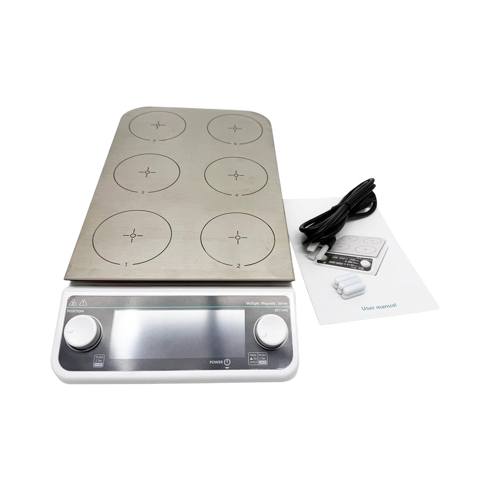 VTSYIQI Digital Multi-position Hot Plate Stirrer 6 Position Hotplate Stirrer with RPM 50-1200 RPM Number Of Stirring Points 6 Max Stirring Volume 6 * 500ML Timing 1min - 19h59min Plate Size 110MM Brushless Motor