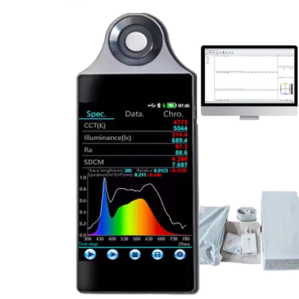 VTSYIQI Plant Spectral Illuminometer Plant Measuring Tools with Touch Screen Wavelength Range 380nm～780nm PPFD Meters PAR Quantum Meters Plant Grow Lights and Other Lighting Tests Multi-Point Tests Illuminance Color Temperature Uniformity Tests