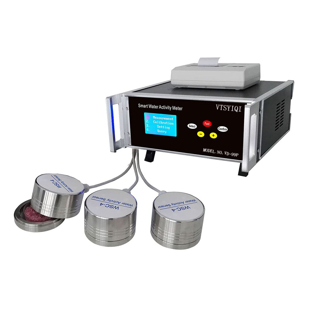 VTSYIQI Multi-Channels Water Activity Meter Water Activity Instrument with 3 High Precision Sensor Water Activity Measuring Range 0～1.000aw Accuracy ±0.012aw Data Record Function Printer Function