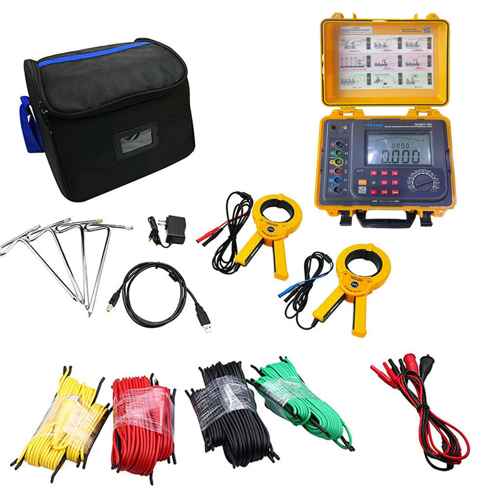 VTSYIQI Double Clamp Earth Grounding Resistance Tester Digital Soil Resistivity Tester with AC Leakage Current 0.00mA-600A Soil Resistivity 0.00Ωm-9000kΩm Voltage 0.0V-100.0V Earth Resistance 0.000Ω-300KΩ