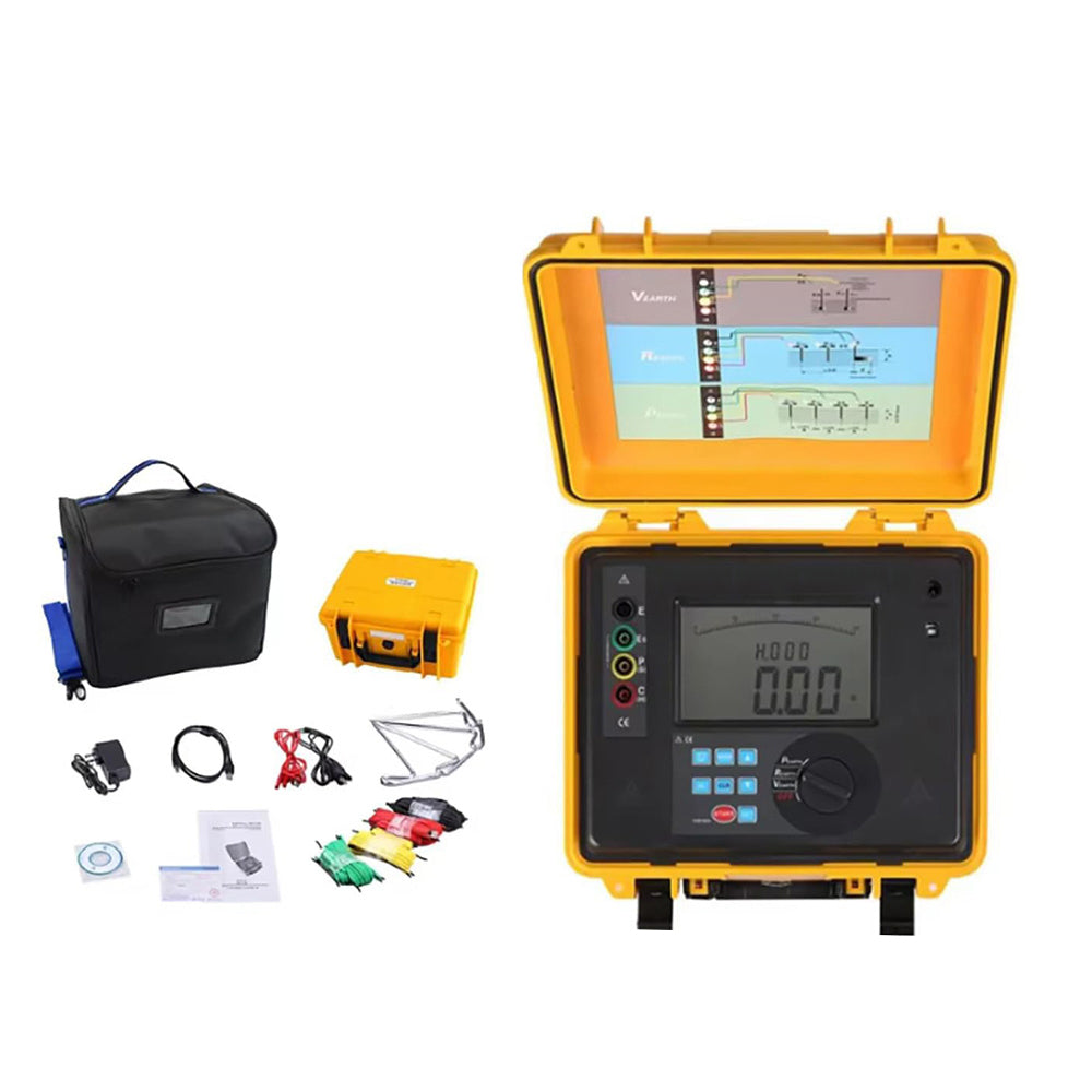 VTSYIQI Digital Soil Resistivity Tester Ground Resistance Meter with Earth Voltage AC 0.0～600V   Earth Resistance 0.00Ω～30.00kΩ Soil Resistivity 0.00Ωm～9000kΩm 300 Groups Data Storage USB Interface