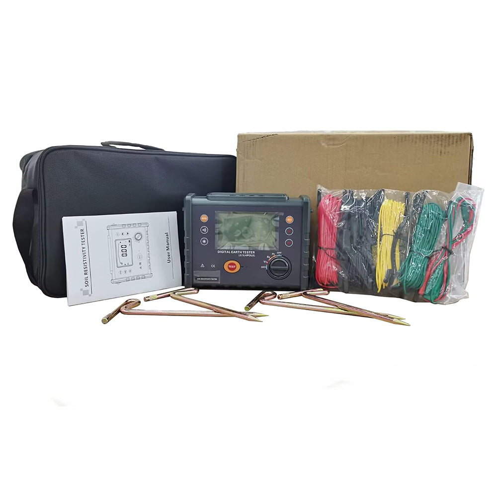 VTSYIQI Digital Ground Resistance Meter Soil Resistivity Tester Earth Resistance Meter with Frequency128Hz Soil Resistivity 0.00Ωm-9000kΩm Earth Voltage 0V-600V Earth Resistance 0.01Ω-30.00KΩ