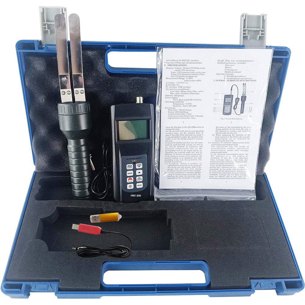 VTSYIQI Paper Moisture Meter Paper Moisture Tester with USB Data Cable and Software to Connect PC Contact Type Sensor Type 240 Data Sets Can be Stored  Measurement Range Cardboard (0-50%) Paper (0-18%) Paper (Base on 0-100%) Shredded Paper (0-40%)