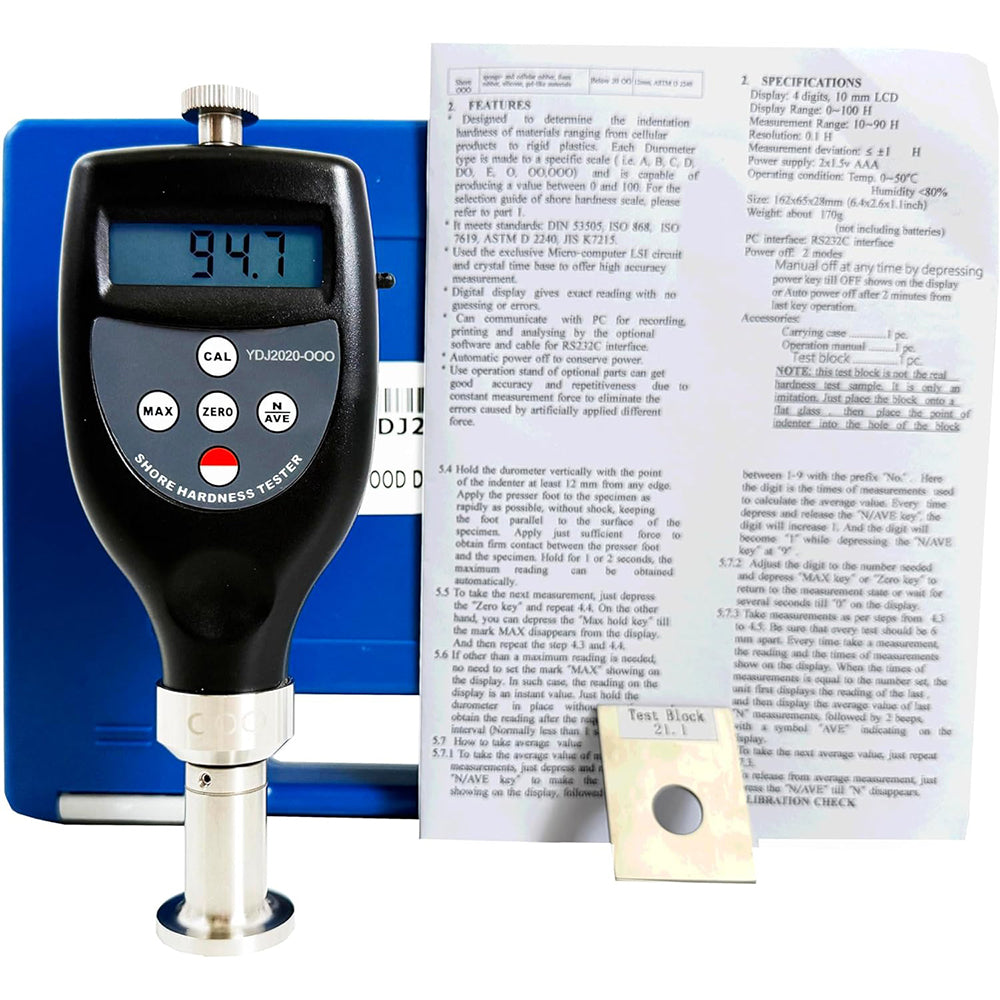 VTSYIQI Shore OOO Hardness Tester Meter Digital Shore OOO Durometer for Sponge- and Cellular Rubber Foam Rubber Silicone Gel-like Materials Etc with Indenter R6.35Spherical Radius Measurement Range 10~90HOOO