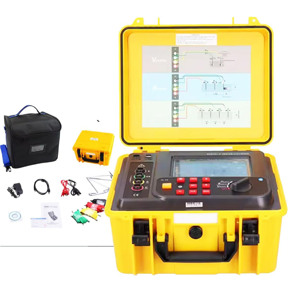 VTSYIQI 4-Pole Earth Ground Resistance Tester Soil Resistivity Tester with Two Three Four Wire Earth Resistance Range 0.00Ω～30.00kΩ Soil Resistivity Range 0.00Ωm～9000kΩm Earth Voltage Range AC 0.0～600V USB Interface