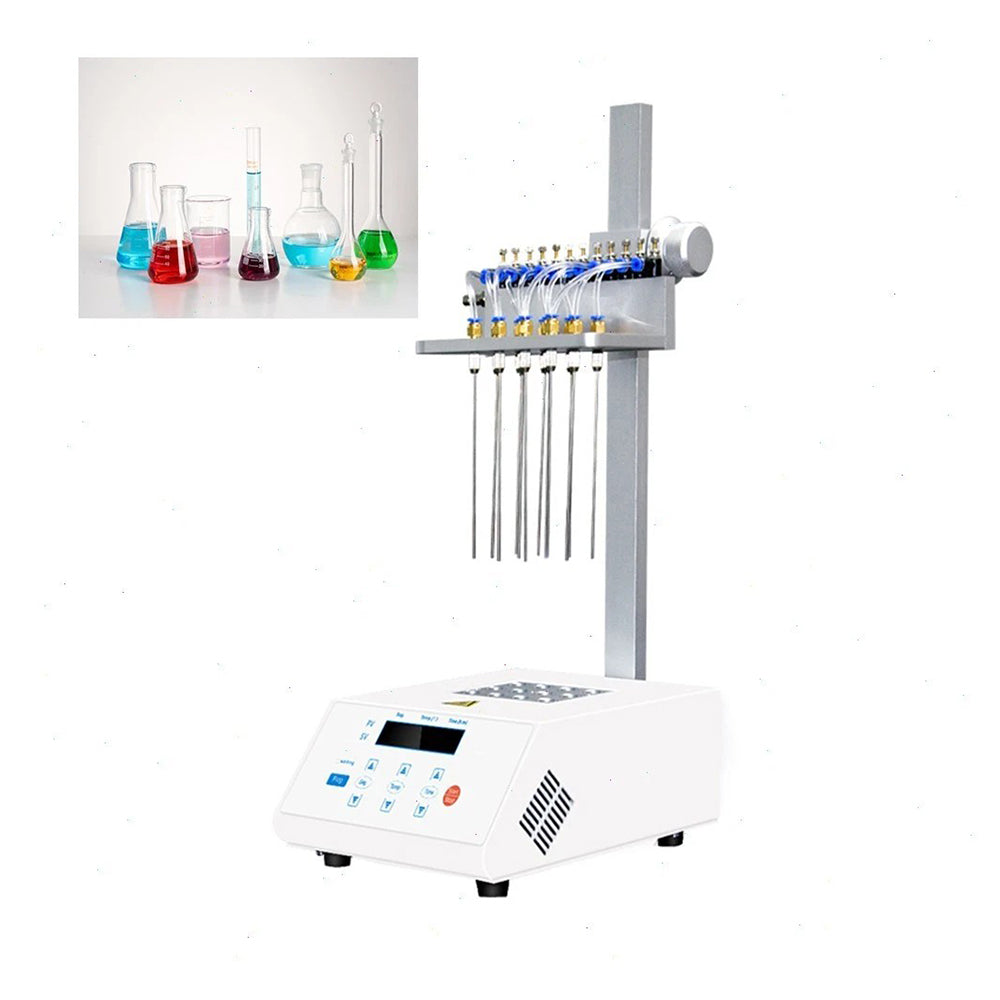 VTSYIQI Dry Bath Nitrogen Evaporator Nitrogen Blowdown Evaporators with Sample Handling Capacity 2*12 Holes*16.5mm Max. Nitrogen Pressure≤0.12MPa Nitrogen Flow 0~15L/min LCD Liquid Crystal Display
