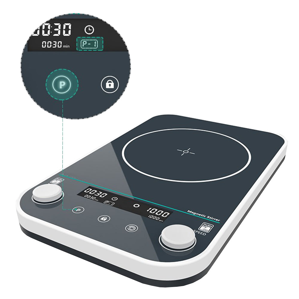 VTSYIQI Large-Capacity Magnetic Stirrer 10L Magnetic Stirrer with Speed Range 100-1200rpm Max Capacity 10L Panel Material Tempered Glass Workplate Size 240*240mm Suitable Stir Bar 50mm Brushless Motor
