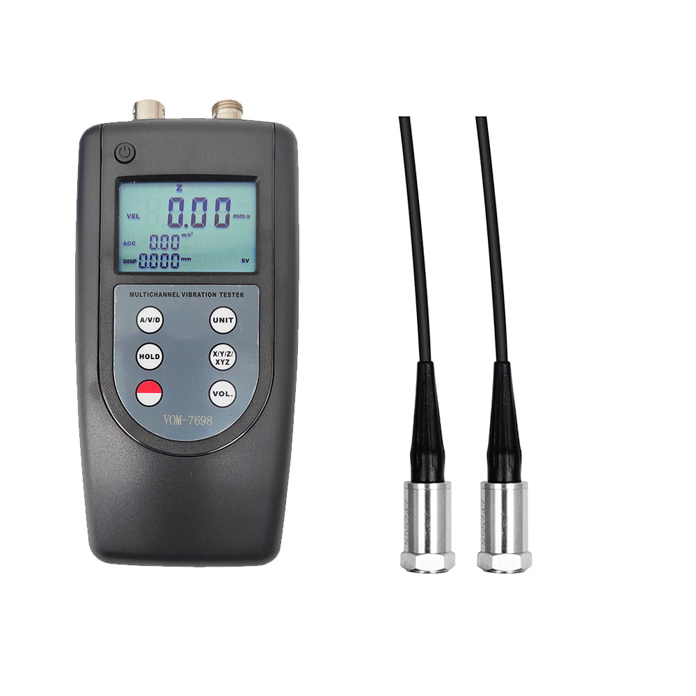 VTSYIQI 2-Channel Vibration Meter Vibration Tester Double Channel Vibrometer with 2 Piezoelectric Transducers Accuracy 5% of Reading+2 Digits Acceleration 0.1m/s²~400m/s² Velocity 0.01mm/s~400mm/s Displacement 0.001mm~4.0 mm