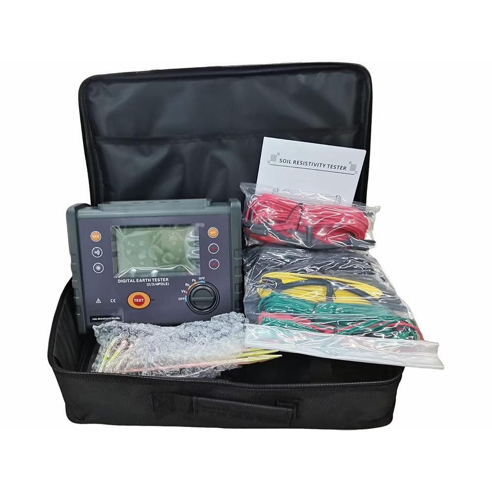 VTSYIQI Soil Resistivity Testing Equipment Digital Grounding Resistance Tester with Earth Resistance 0.01Ω-30.00KΩ Earth Voltage 0V-600V Soil Resistivity 0.00Ωm-9000kΩm LCD Display
