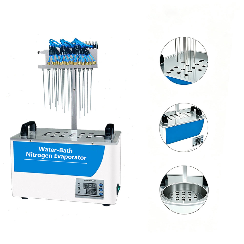 VTSYIQI 24 Position Evaporator with Heated Water Bath Lab Nitrogen Concentrator with Sample Quantity 24 Power 600W Barometer 0-15L/min Test Tube Aperture 16.5mm for Using in Food Safety Medicine and Other Fields