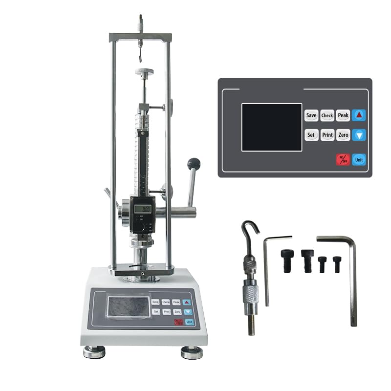 VTSYIQI Spring Tension Tester Spring Load Testing Machine with printer Maximum Test Machine Load 50N/5KG/11Lb Resolution 0.001N/0.0001KG/0.0001Lb Displacement Scale Travel 90mm Platen Diameter 48mm USB Interface Store 99 Sets of Test Data