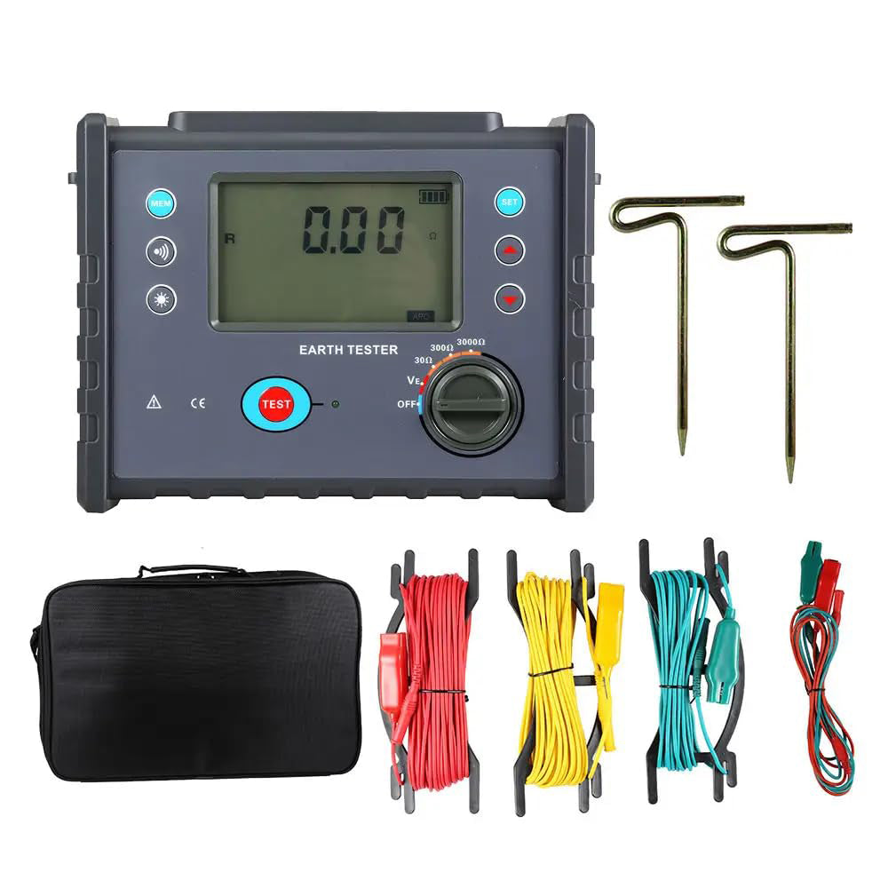 VTSYIQI High Precision Grounding Resistance Tester Data Logger Three Wires Earth Voltage Resistance Tester with Ground Resistance Resolution 0.01Ω Earth Resistance 0.01Ω-3000Ω Earth Voltage 0V-600V