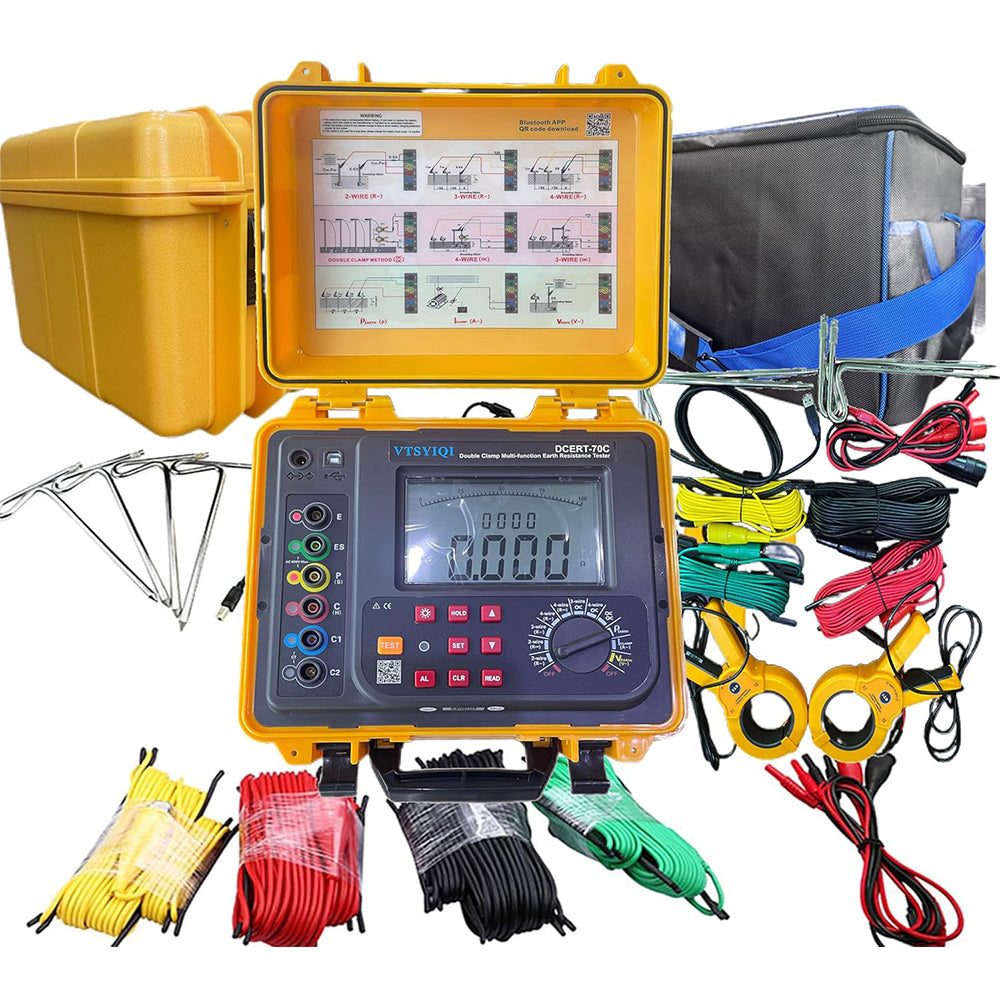 VTSYIQI Double Clamp on Ground Resistance Tester Meter Soil Resistivity Resistance with Data Storage 2000 sets