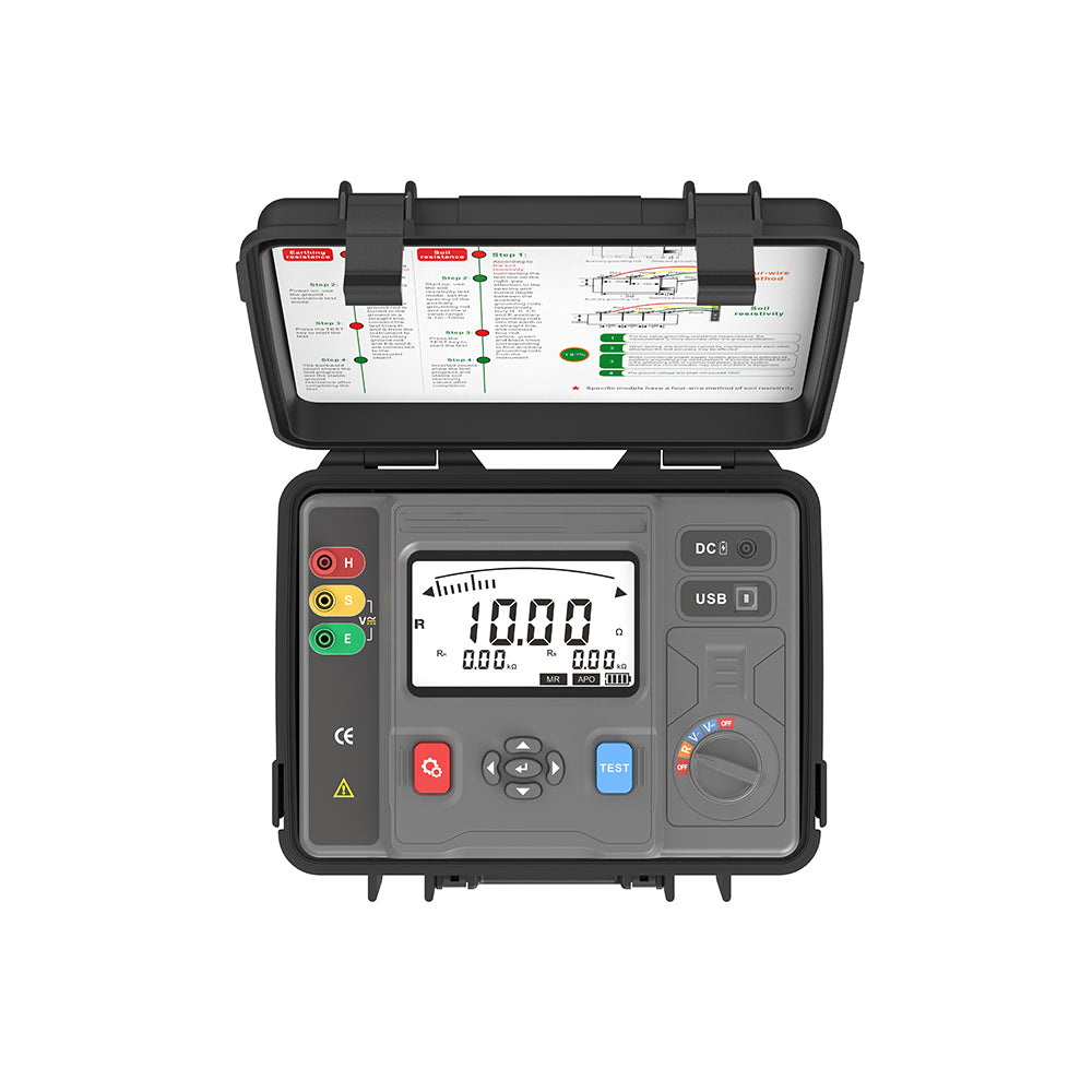 VTSYIQI Three Wire Earth Ground Resistance Tester Digital Grounding Resistance Tester Instruments with Earth Resistance Range 0.00Ω～20.00kΩ USB Interface Data Storage 500 Groups