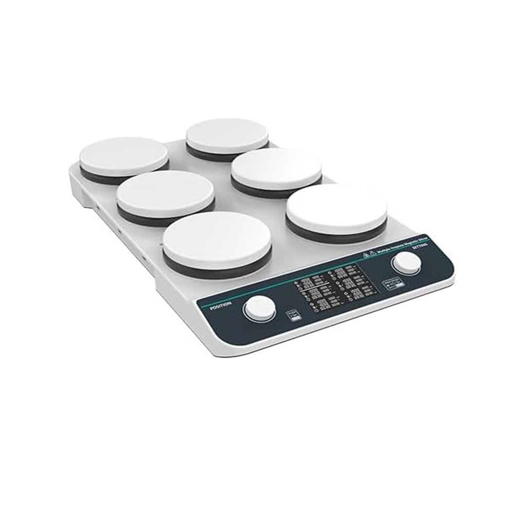 VTSYIQI Multi-Position Magnetic Hotplate Stirrers Six Position Hotplate Stirrer with Number of Stirring Points 6 Max Stirring Volume 6*2L Plate Size 6-Φ135mm Speed Range 50-1500RPM Brushless Motor