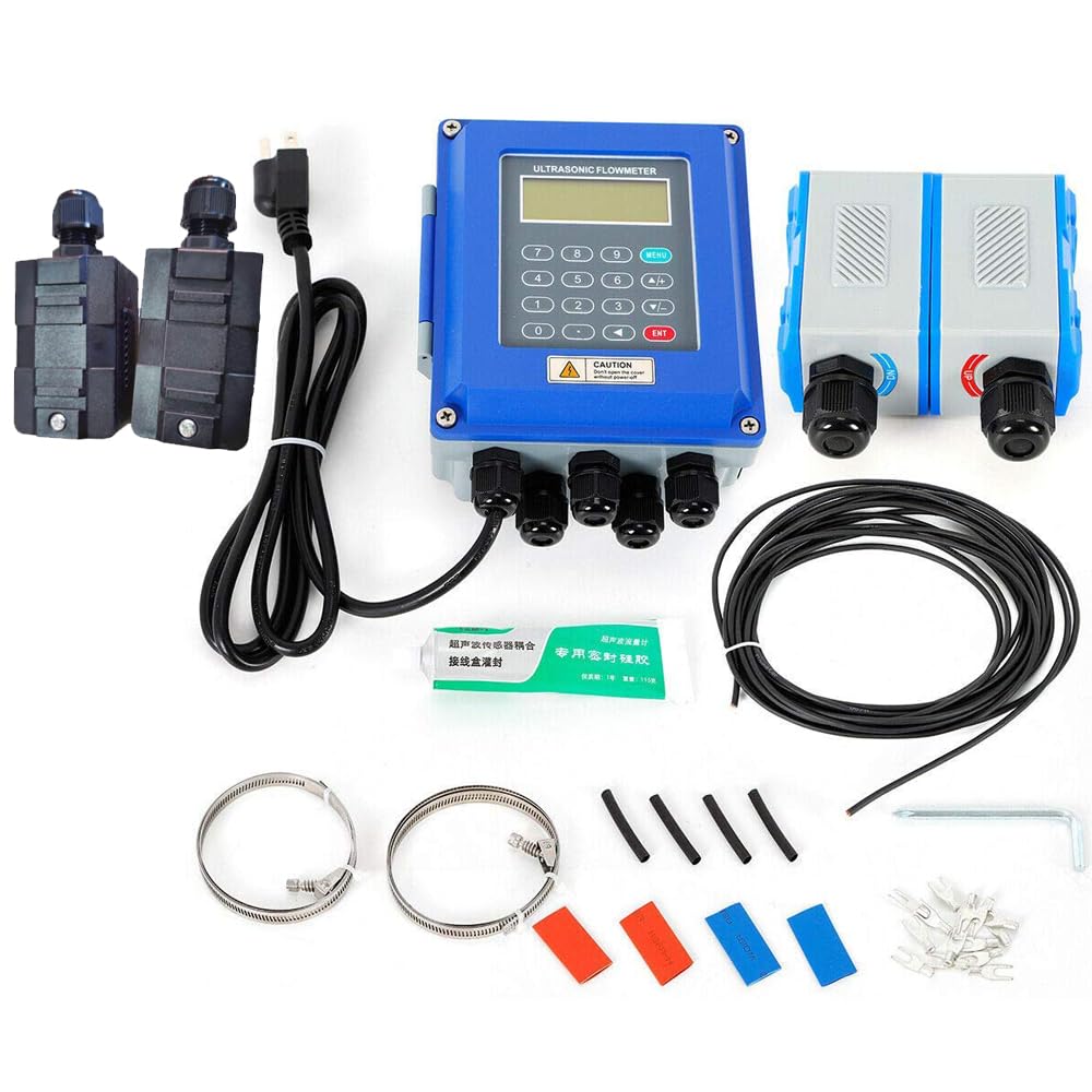 VTSYIQI Digital Wall Mount Ultrasonic Flowmeters with Temperature Transducers CT-1-40~160℃ and TM-1 Transducer DN50-700mm Pipe Size 1.97-27.56in IP67 Protection for Water Sewage Oil Test