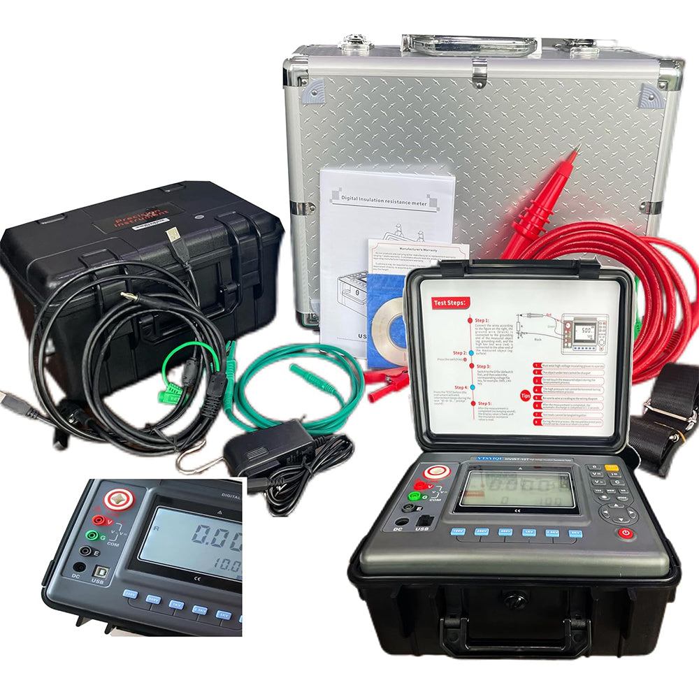 VTSYIQI High Voltage Insulation Resistance Tester 5KV Insulation Resistance Tester with Resolution 0.01MΩ Range 0.01MΩ-10TΩ  Rated Voltage 100V 250V 500V 1000V 2500V 5000V 500 Groups Data Storage