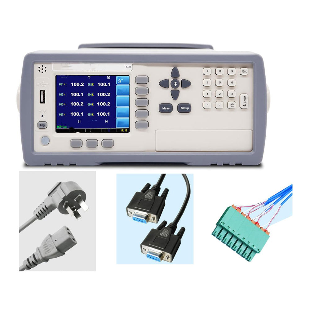 VTSYIQI 8 Channel Temperature Tester Multi-Channel Temperature Data Logger with Resolution 0.1℃ Thermocouple J/K/T Accuracy 0.2%+1℃ Range -200℃ to 1800℃ USB RS232C Interface TFT-LCD True Color Display