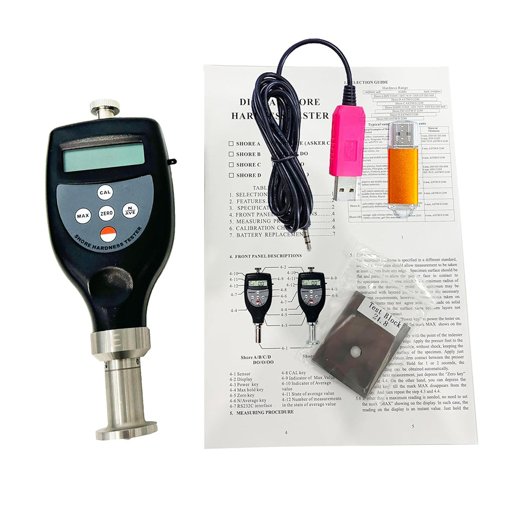 VTSYIQI Shore E Hardness Tester with USB Data Cable and Software to Connect PC with Indenter:R 2.5 Spherical Radius Measurement Range 10 to 90HE Resolution 0.1H for Hard Sponge EVA Materials Testing
