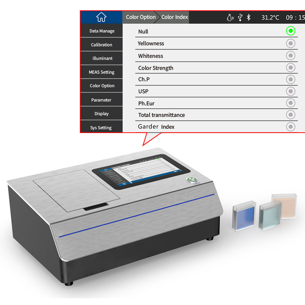 VTSYIQI Lab Liquid Colorimeter Liquid Spectrophotometer with Standard Deviation within 0.05% D/0 Geometric Optical Structure Rich Chromaticity Indicators Transmittance Range 0-200% Chroma value within ΔE*ab 0.015 for Liquid Chromaticity Measurement