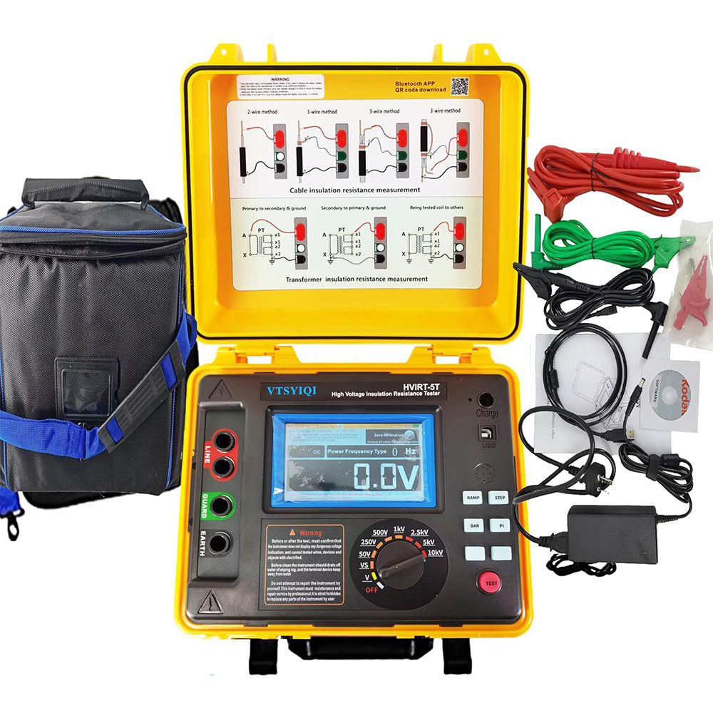 VTSYIQI 10kv High Voltage Insulation Resistance Tester with Insulation Resistance Range 0.005MΩ～10.00TΩ Rated Voltage 50V 250V 500V 1000V 2500V 5000V 10kV Touch Screen Short Circuit Current 5mA MAX IEC61010-1 Standard