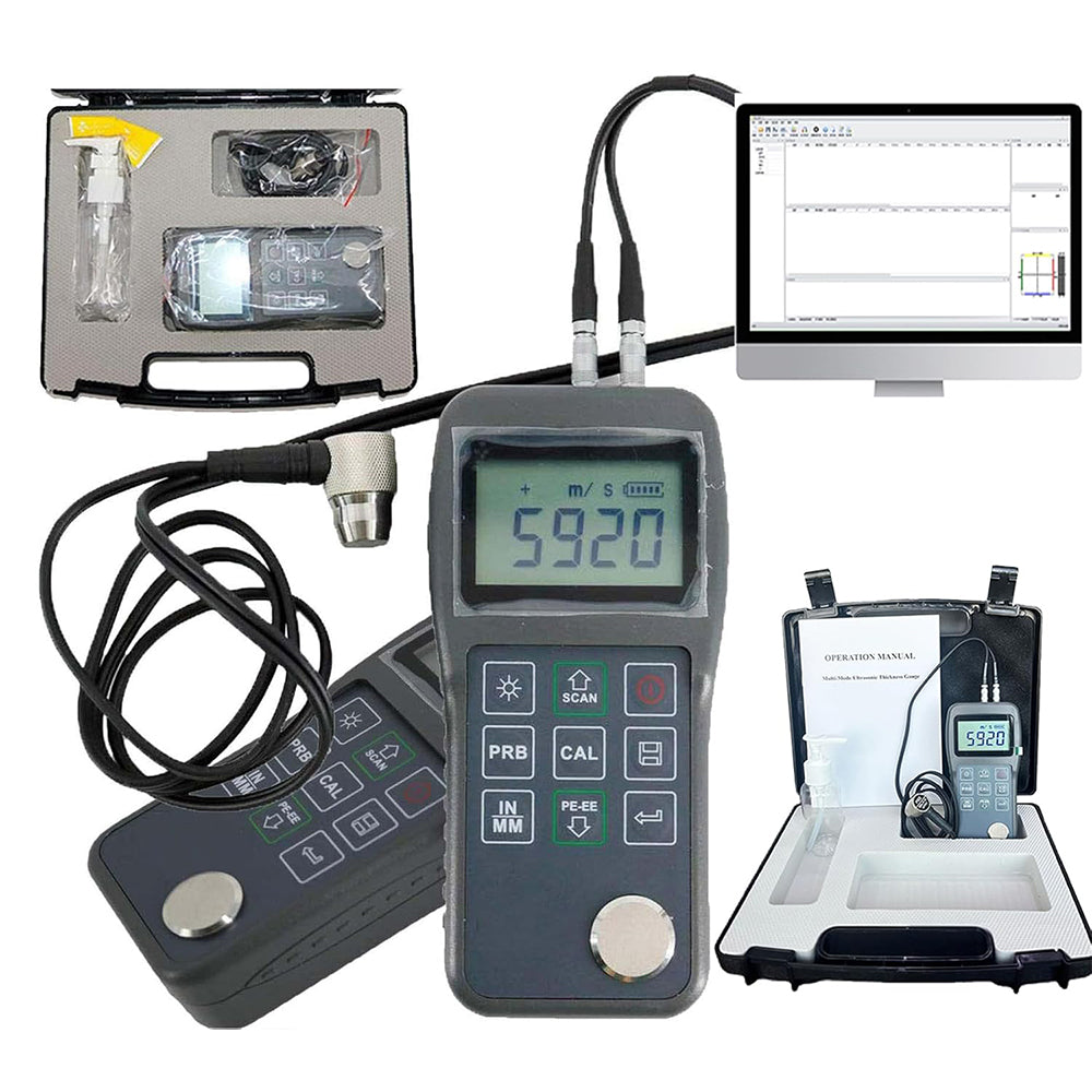 VTSYIQI Through Ultrasonic Thickness Gauge Tester Measurement with Range 0.65-600mm (P-E) 3-30mm (E-E) Accuracy ±（0.5% Thickness+0.01）mm Two Point