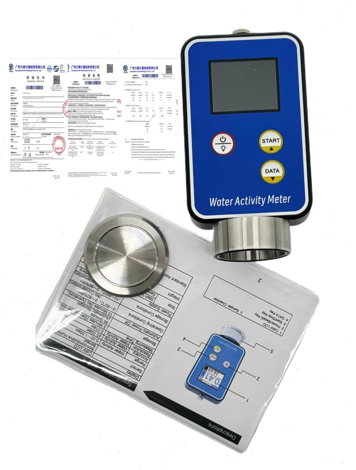 VTSYIQI Water Activity Meter Water Activity Instrument with Range 0.00-1.00aw Accuracy ±0.02aw Resolution 0.01 Calibration Certificate Data Memorized 99 Groups Large LCD Display Automatic Power Off Function for Bread Milk Grain Vegetable Etc