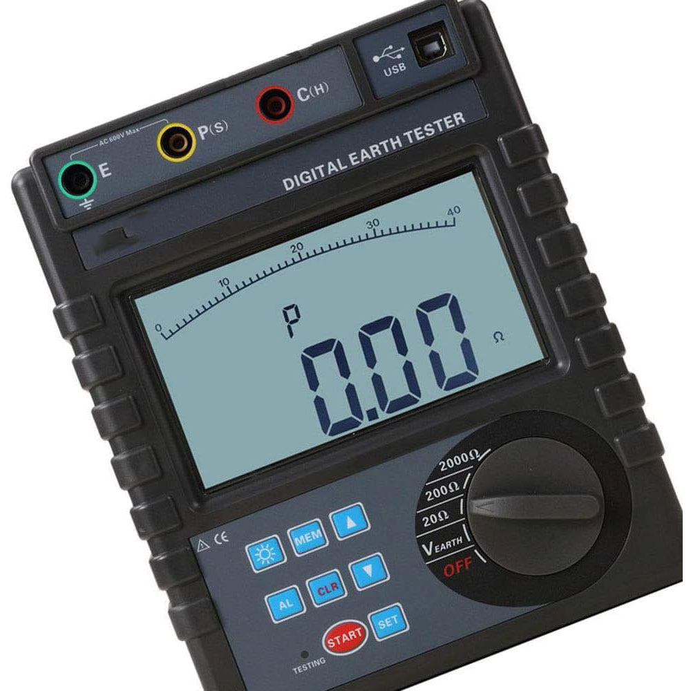 VTSYIQI Earth Ground Resistance Tester Meter Two Three Wire with 400 Sets Data Storage Earth Resistance Range 0.01Ω~2000Ω Earth Voltage Range 0 to 600V