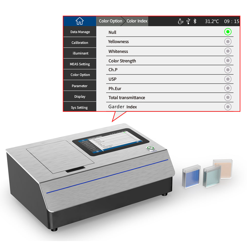 VTSYIQI Liquid Colorimeter High-Precision Liquid Colorimeter with Bluetooth Wavelength Range 360-780 nm Wavelength Interval 10nm Measuring Aperture Transmission Φ10mm Rich Chromaticity Indicators D/0 Geometric Optical Structure