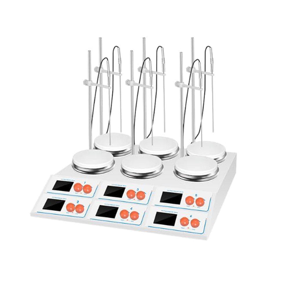 VTSYIQI Multi-Position Magnetic Hotplate Stirrers with 6 Stirring Points Maximum Stirring Capacity Per Station 6*10L Speed Range 50–2000rpm Control Mode Independent Operation Configuration Single Row 2x3