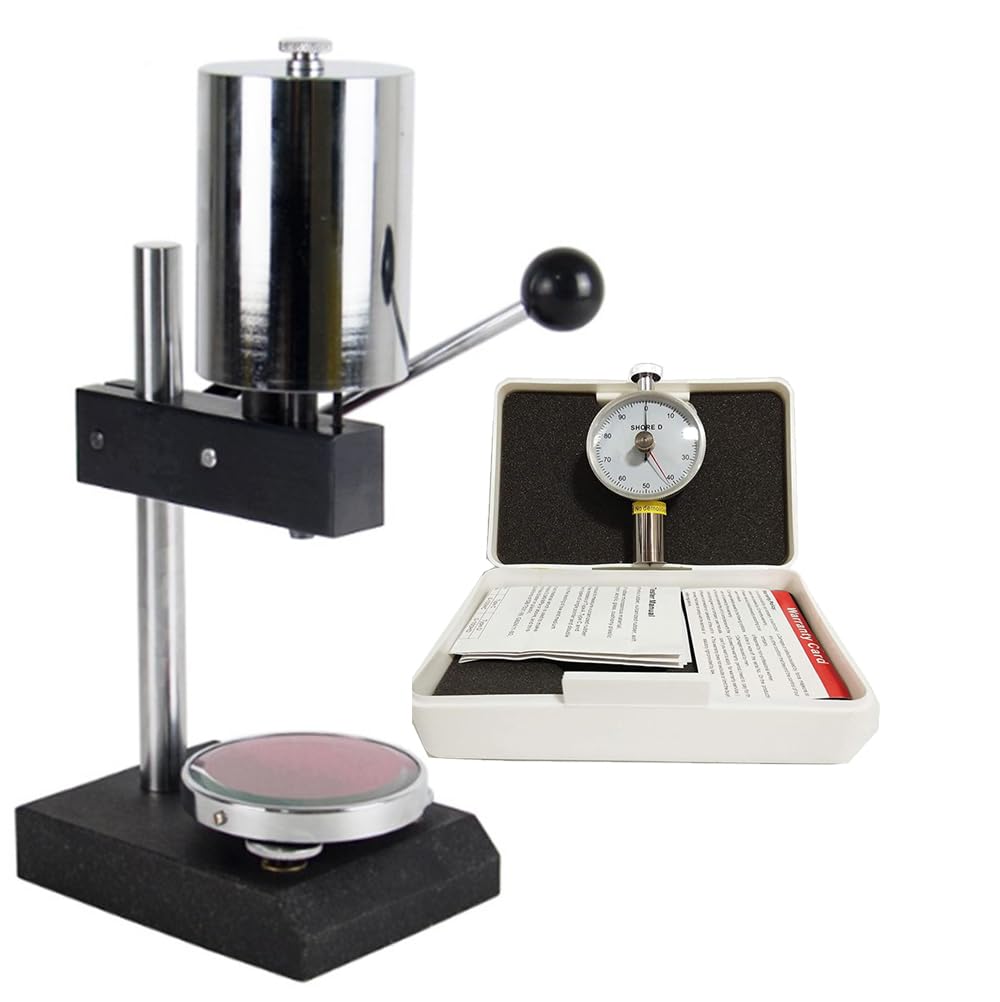 VTSYIQI Shore Hardness Test Stand with Shore D Durometer Shore D Hardness Tester Double Needle with Dial Value 0～100HD Recommended Range of Measurements 20～90HD Needle Stroke 2.5 mm