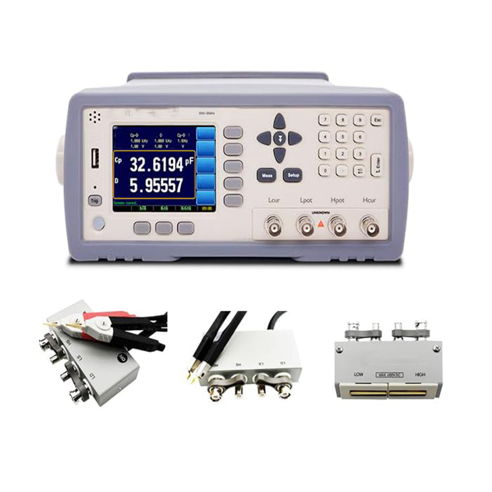 VTSYIQI Digital Benchtop LCR Meter Precision LCR Bridge with DC BIAS 2.5V~+2.5V (0.5%+0.005V) Resolution 0.001Hz Continuous Frequency 10Hz～300kHz Test Functions Cs-Rs,Cs-D,Cp-Rp,Cp-D,Lp-Rp,Lp-Q,Ls-Rs,Ls-Q,R-X,Z-θrad,Z-θdeg DCR