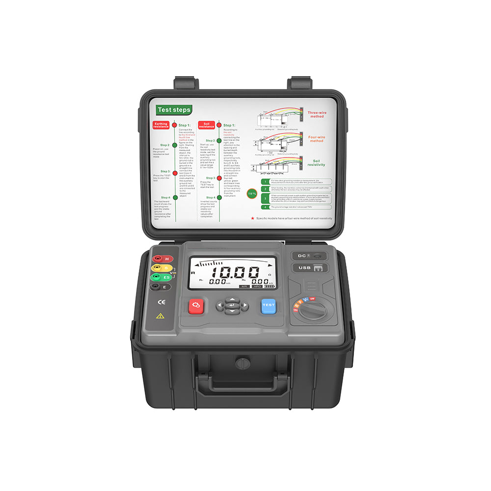 VTSYIQI Soil Resistivity Meter Earth Resistance Tester with Earth Resistance 0.00Ω～200.0kΩ for Two Three Four-Wire Measure Grounding Resistance Soil Resistivity Ground Voltage DC Voltage Measurement